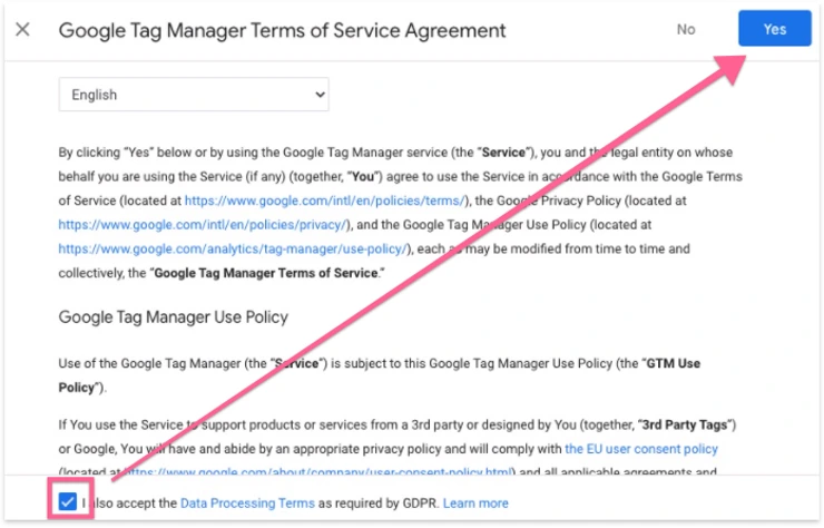 Términos de servicio de Google Tag Manager.