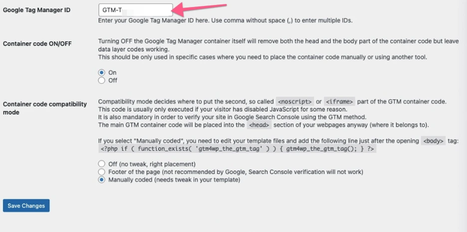 Pegar ID de Google Tag Manager