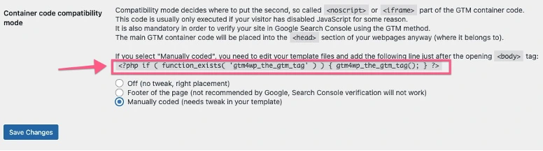 código php Google Tag Manager