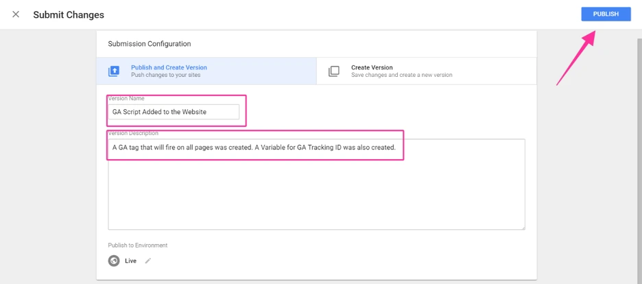 Google Tag Manager Submission Configuration